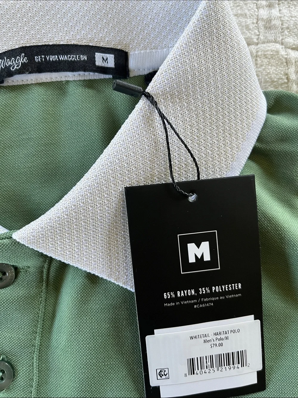 Waggle Golf Men's Green Polo Shirt with White Collar - M - Picture 3 of 5